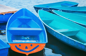 Image showing Colorful Recreation Boats At The Pier