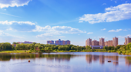 Image showing New Residential District By The Lake On A Summer Day