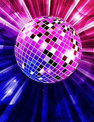 Image showing Disco party vector background with rays and disco ball