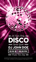 Image showing Disco party vector background with rays and disco ball