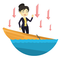 Image showing Business woman standing in sinking boat.