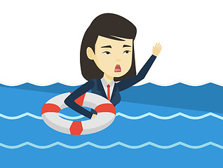 Image showing Business woman sinking and asking for help.