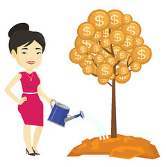 Image showing Woman watering money tree vector illustration.