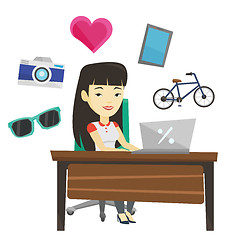 Image showing Woman shopping online vector illustration.