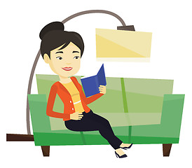 Image showing Woman reading book on sofa vector illustration.