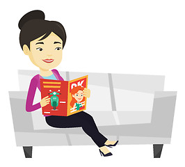 Image showing Woman reading magazine on sofa vector illustration