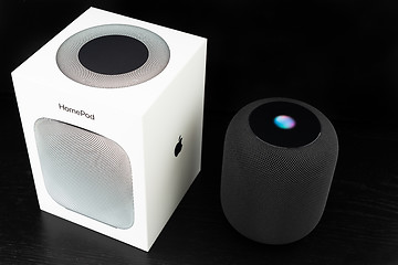 Image showing Unboxing an Apple HomePod speaker