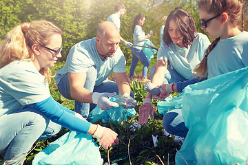 Image showing volunteers with garbage bags cleaning park area