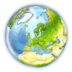 Image showing Denmark on isolated globe