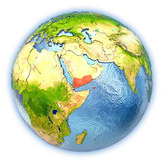 Image showing Yemen on isolated globe