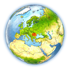 Image showing Romania on isolated globe