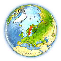 Image showing Sweden on isolated globe