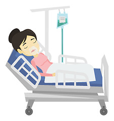 Image showing Patient lying in hospital bed with oxygen mask.