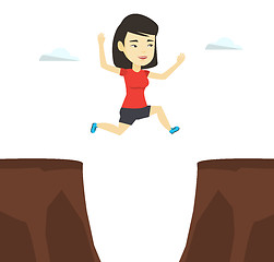 Image showing Sportswoman jumping over cliff vector illustration