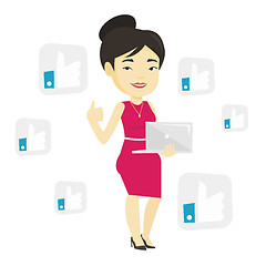 Image showing Woman with like social network buttons.