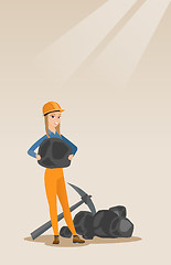 Image showing Miner holding coal in hands vector illustration.