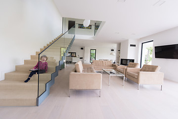 Image showing little cute girl enjoying on the stairs