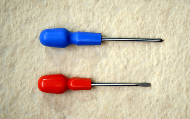 Image showing two screwdrivers with a red and blue handles