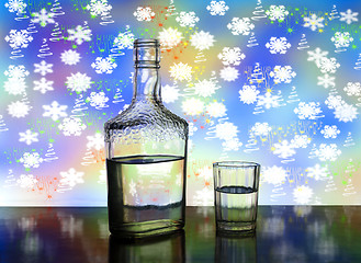 Image showing glass vodka bottle and cup