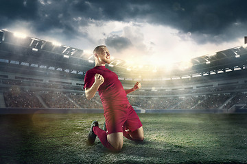 Image showing Happiness football player after goal on the field of stadium