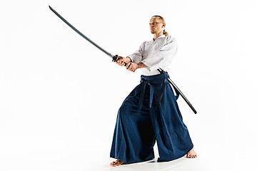 Image showing The young man are training Aikido at studio