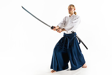 Image showing The young man are training Aikido at studio