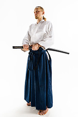 Image showing The young man are training Aikido at studio