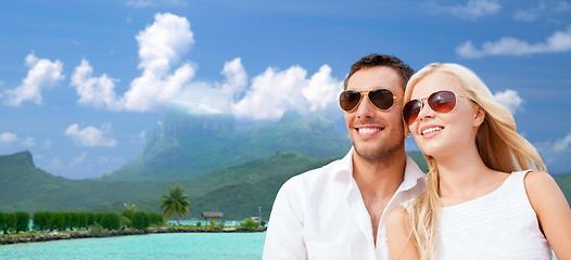 Image showing happy couple on over bora bora background