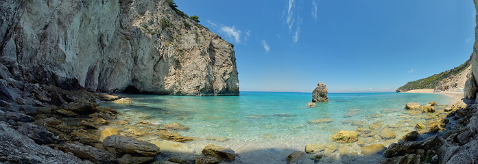 Image showing Panorama on Milos beach on Lefkada island