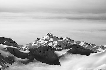 Image showing Black and white snowy winter mountains