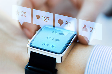 Image showing close up of smart watch with social media icons