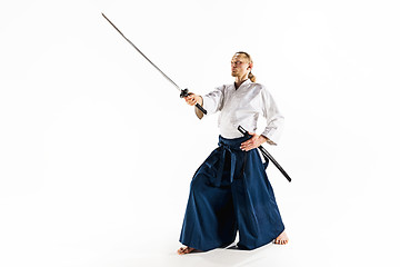 Image showing The young man are training Aikido at studio