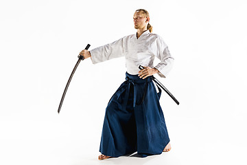 Image showing The young man are training Aikido at studio