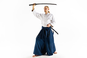 Image showing The young man are training Aikido at studio