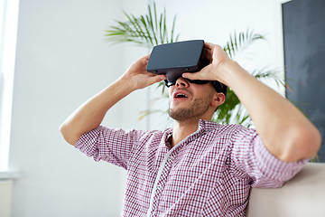 Image showing happy man with virtual reality headset at office