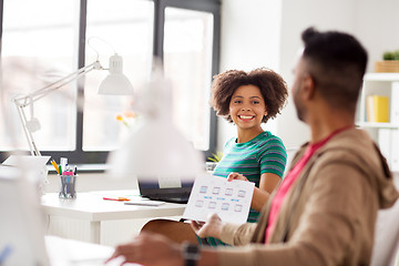 Image showing happy creative workers with laptops at office