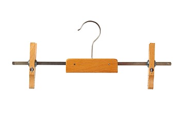 Image showing Wooden clothes hanger on white