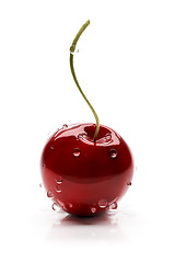 Image showing Red cherry with water drops