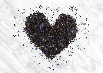 Image showing Heart made of Black Earl gray tea leaves