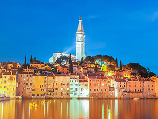 Image showing Colorful sunset of Rovinj town, Croatian fishing port on the west coast of the Istrian peninsula.