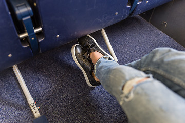 Image showing Airplane seats with more leg space for comfortable flight.