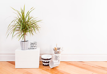 Image showing Little palm tree and hand-painted ceramic pots