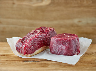 Image showing raw strip loin and fillet mignon steak