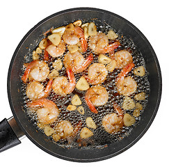 Image showing frying garlic prawns