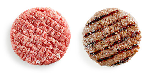 Image showing raw and grilled burger meat