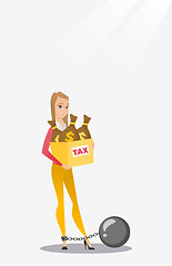 Image showing Chained woman with bags full of taxes.