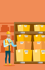 Image showing Warehouse worker scanning barcode on box.