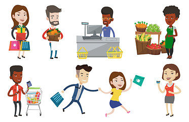 Image showing Vector set of shopping people characters.