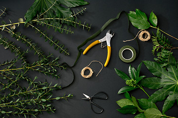 Image showing Tools and accessories florists need for making up a bouquet