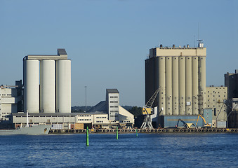 Image showing Industrial harbour with silos